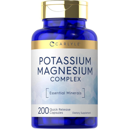 Carlyle Potassium Magnesium Supplement 200 capsules front view bottle for muscle recovery