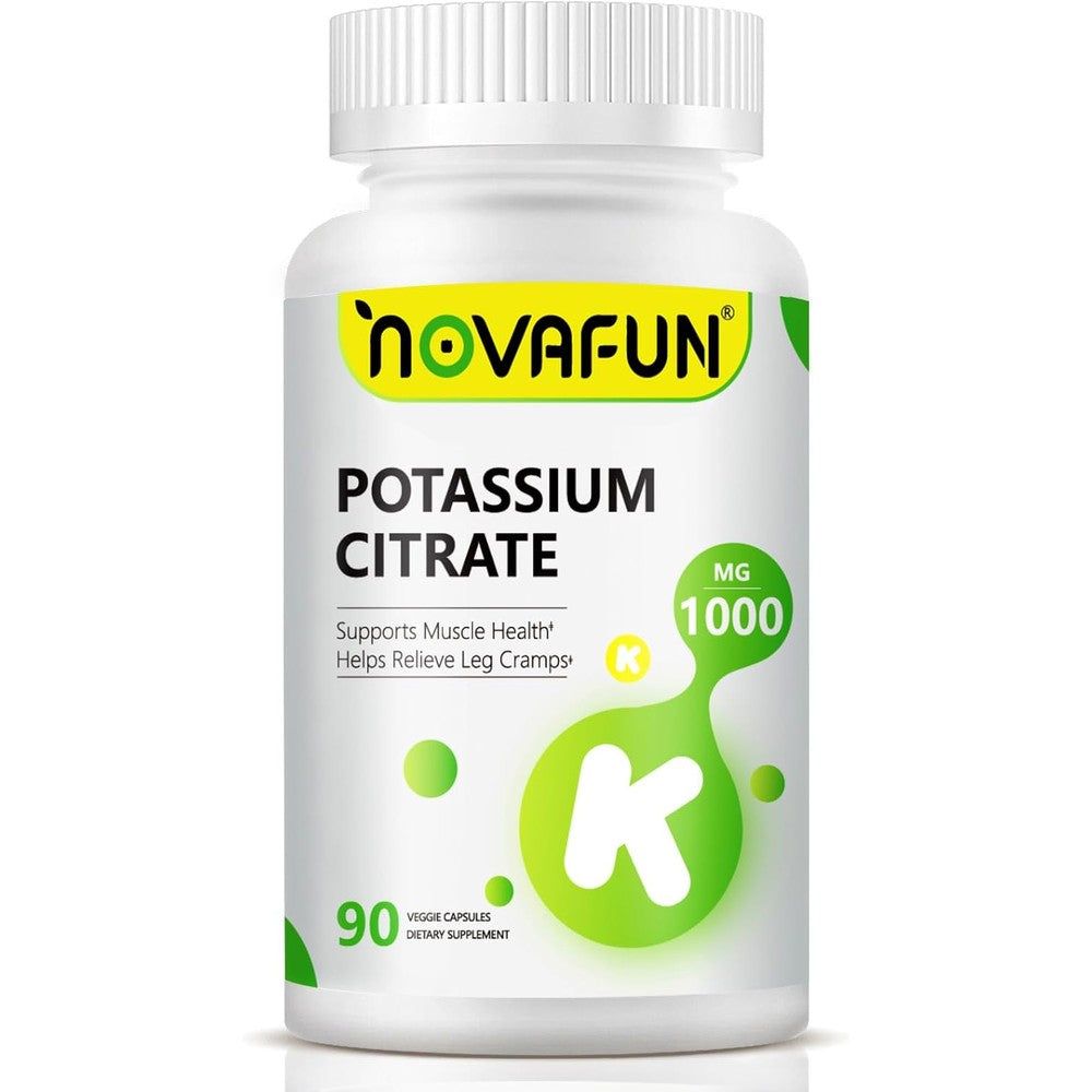 Novafun Potassium Citrate 1000mg supplement bottle front view for muscle support