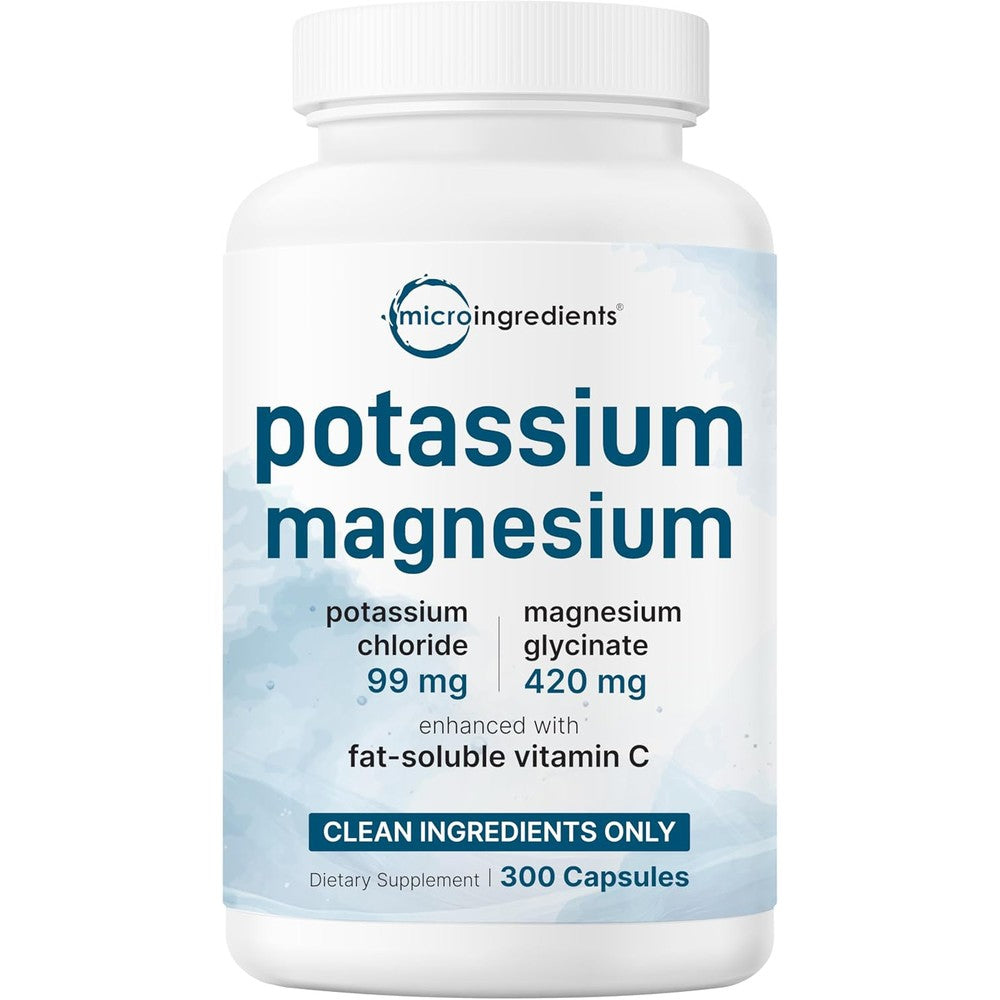 Micro Ingredients Potassium and Magnesium Glycinate supplement bottle front view showcasing authentic dietary formula