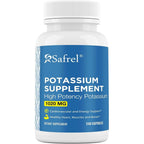 Safrel potassium supplement bottle front view showing 1020 milligrams potency