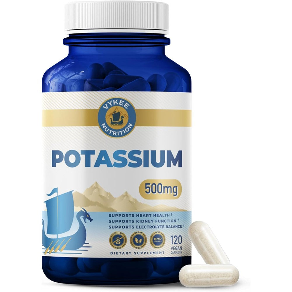 Vykee Nutrition Potassium Citrate 500mg front bottle label view for electrolyte balance