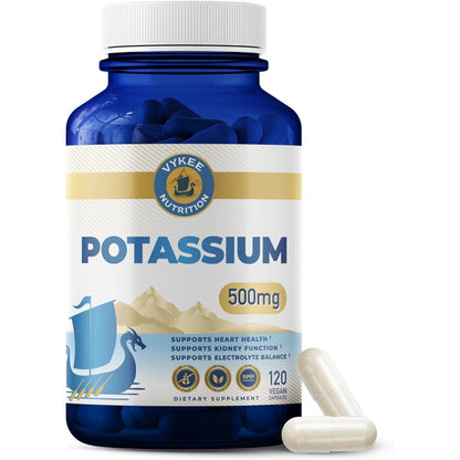 Vykee Nutrition Potassium Citrate 500mg front bottle label view for electrolyte balance