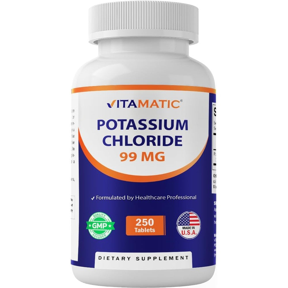 Vitamatic Potassium Chloride 99mg 250 tablets front bottle view