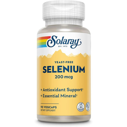 Solaray Yeast Free Selenium 90 VegCaps front bottle view for thyroid health support