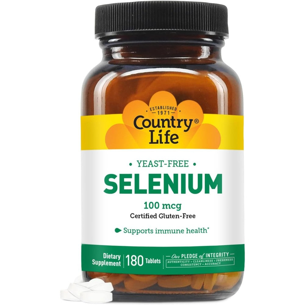 Country Life Selenium Yeast Free 100 Micrograms front view bottle showing product labeling