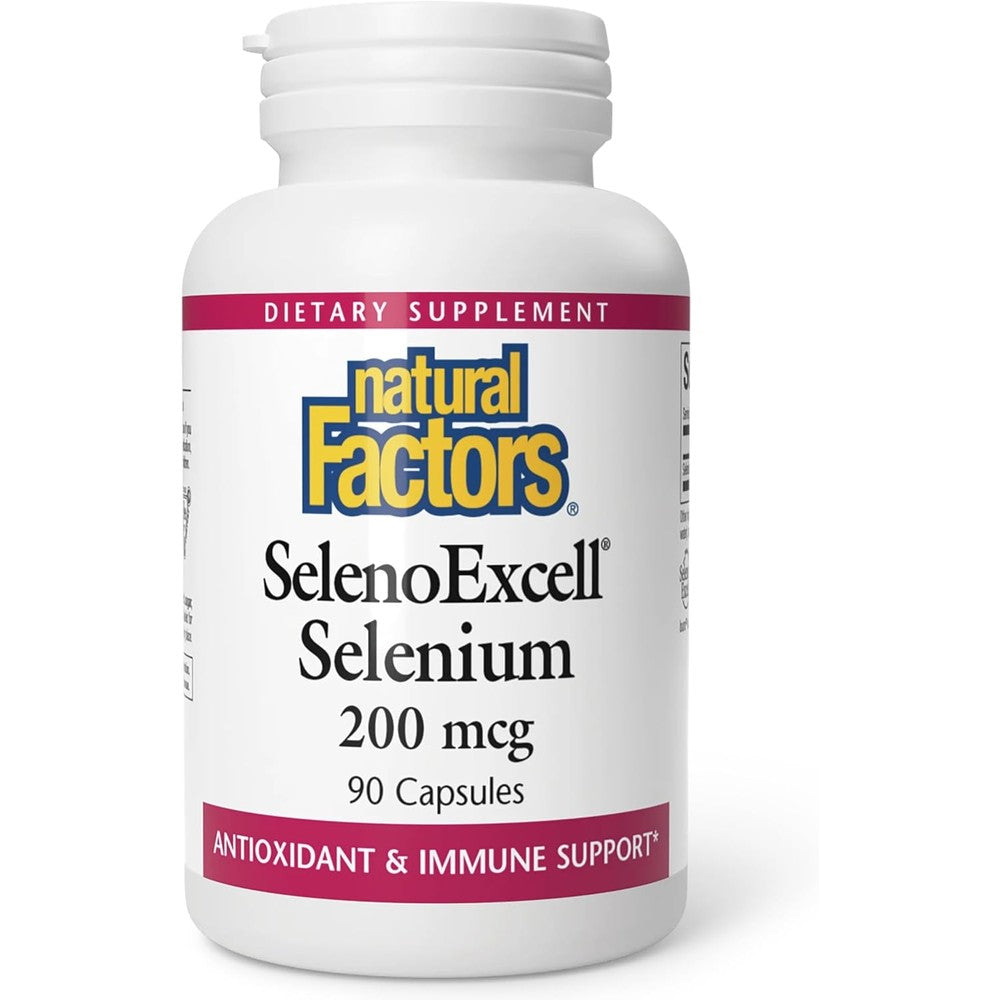 Natural Factors SelenoExcell Selenium 200mcg 90 capsules front bottle view for immune support
