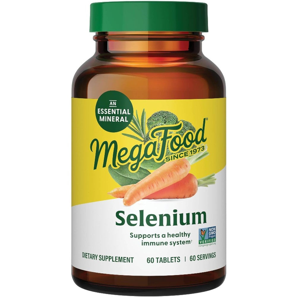 MegaFood Selenium 50 mcg 60 tablets front packaging view for immune support