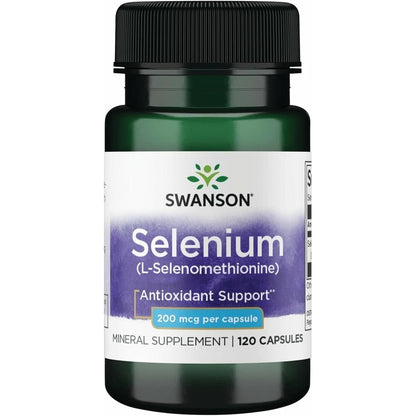 Swanson Semsc Selenium 200mcg 120 Capsules front view bottle for antioxidant support.