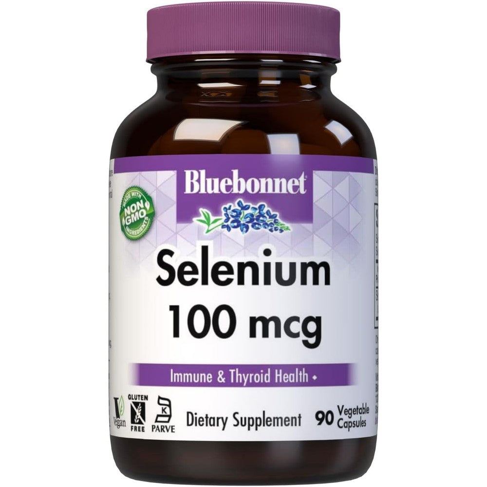 BlueBonnet Selenium 100mcg front view bottle for antioxidant support