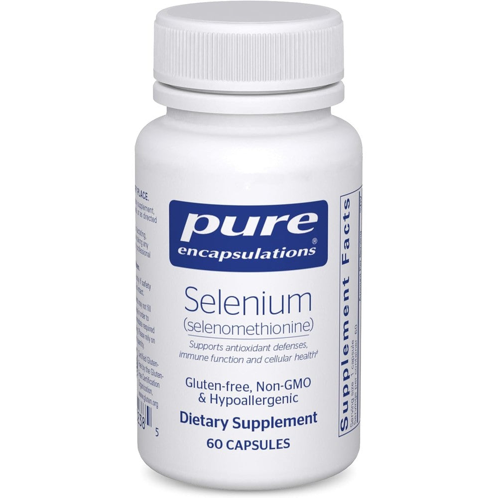 Pure Encapsulations Selenium 200mcg 60 Capsules front bottle label view for immune support
