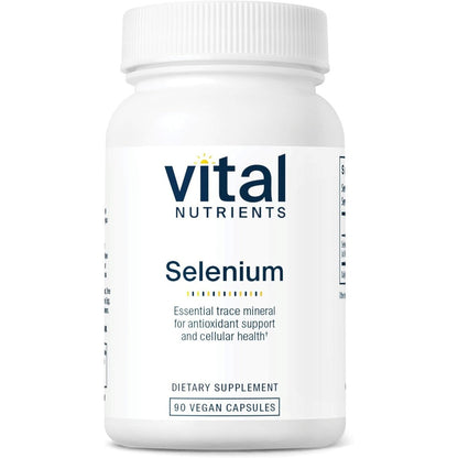 Vital Nutrients Selenium 200mcg 90 vegetarian capsules front bottle view for antioxidant supplement needs.