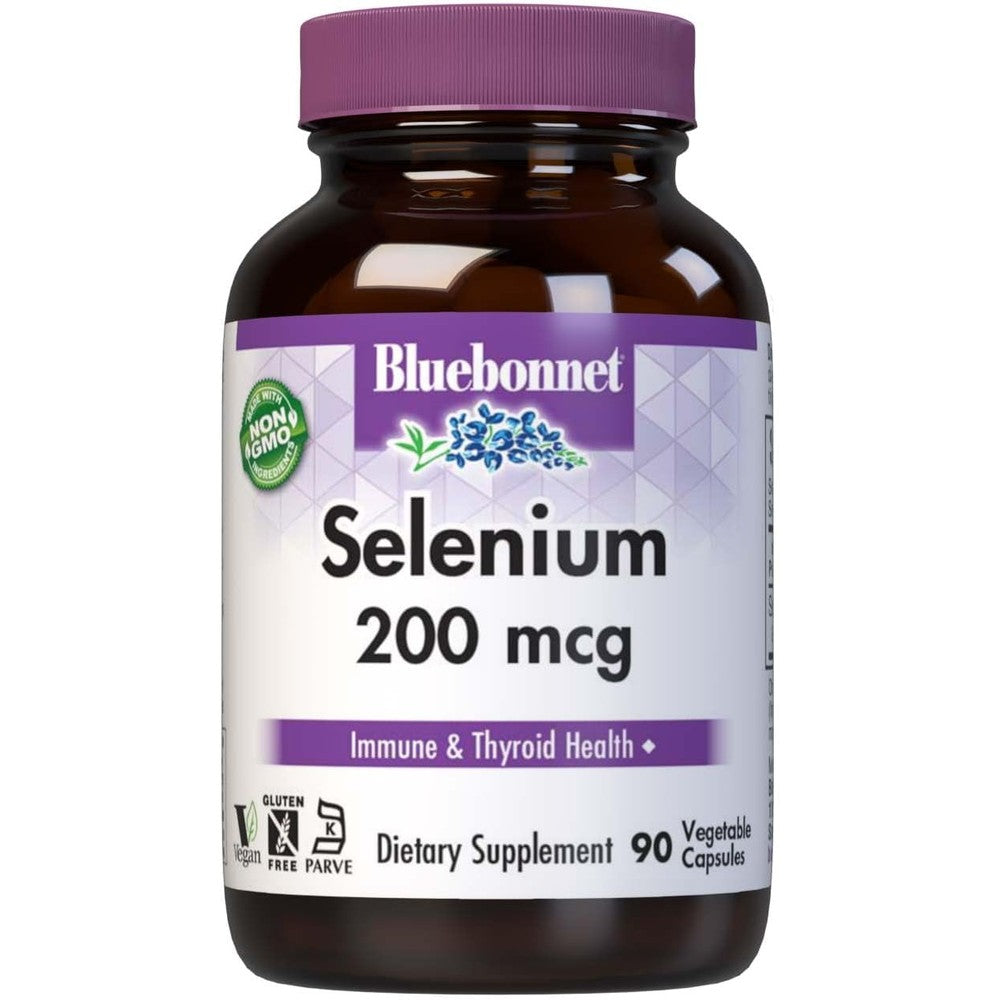 BlueBonnet Selenium 200mcg 90 vegetable capsules front bottle view premium antioxidant mineral supplement