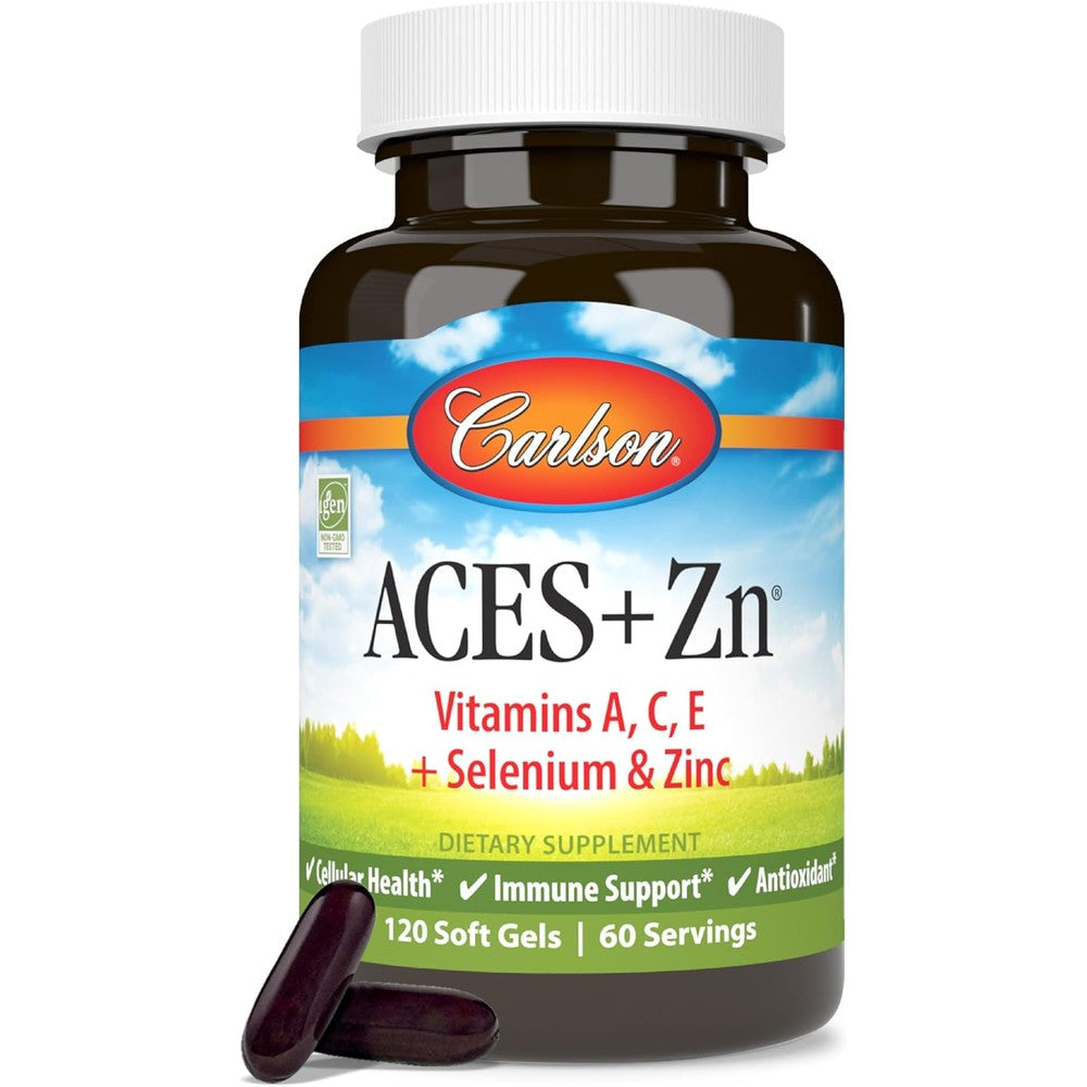 Carlson ACES Plus Zn Antioxidant 120 Softgels front view bottle for immune support