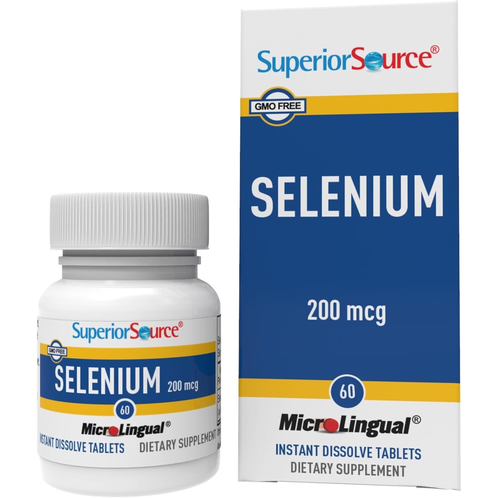 Superior Source Selenium 200 micrograms bottle front view showing product labeling for immune health support.