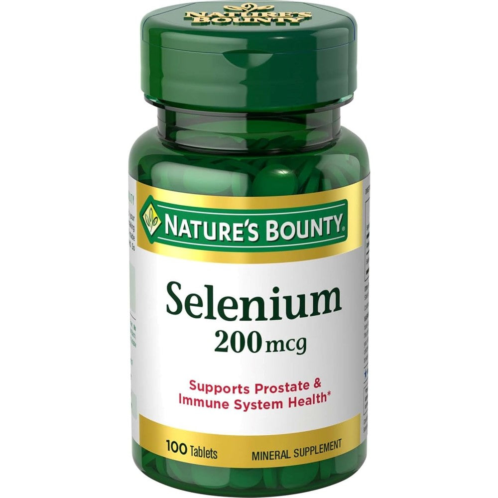 Nature's Bounty Selenium 200 Micrograms 100 Vegetarian Tablets front view showing brand packaging.