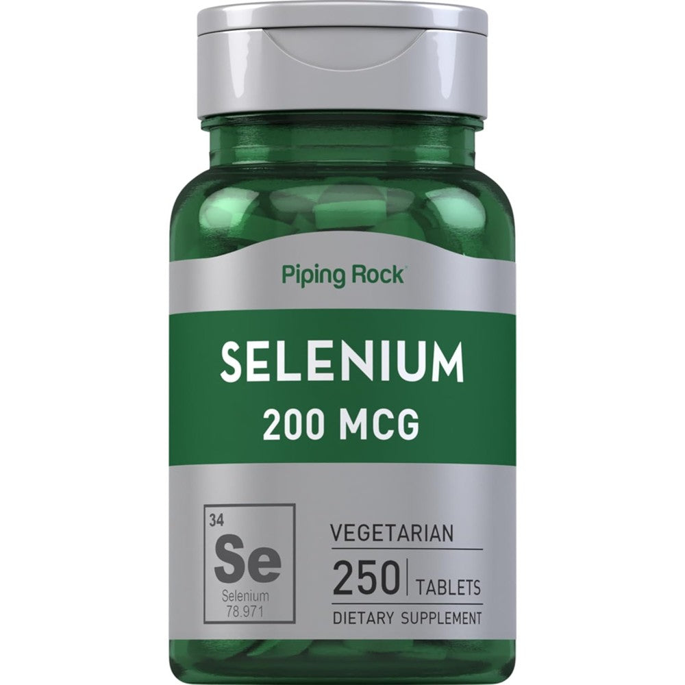 Piping Rock Selenium 200 Micrograms bottle front view for daily antioxidant support