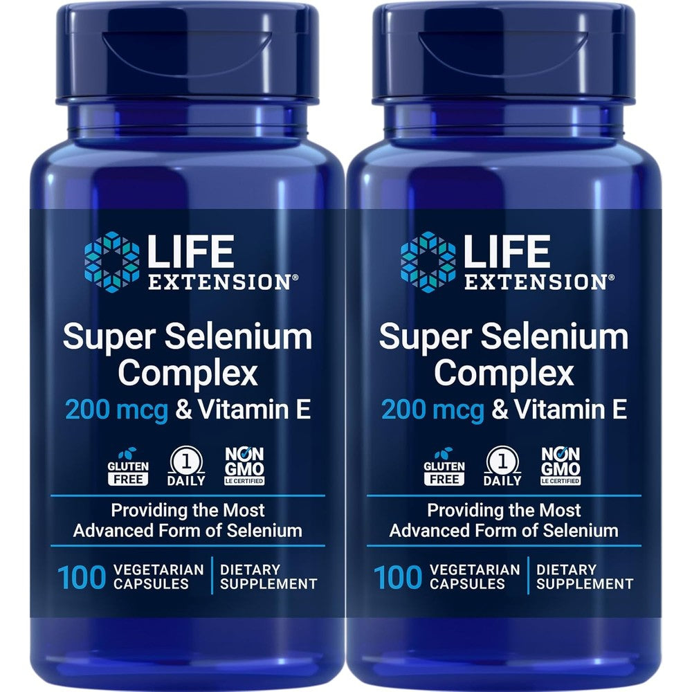 Life Extension Super Selenium Complex Vitamin E 100 capsules front pack of two premium cellular health supplement