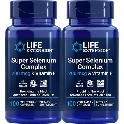 Life Extension Super Selenium Complex Vitamin E 100 capsules front pack of two premium cellular health supplement