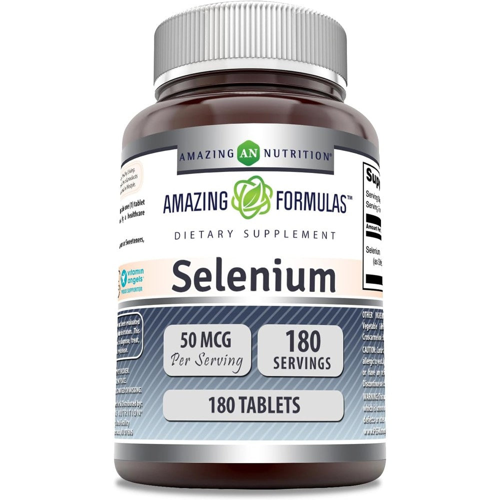 Amazing Nutrition Selenium 50mcg 180 tablets front view bottle for thyroid support