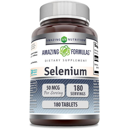Amazing Nutrition Selenium 50mcg 180 tablets front view bottle for thyroid support