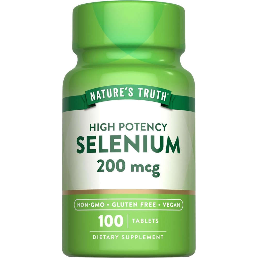 Nature's Truth Selenium 200 Micrograms front view bottle for vegan antioxidant support