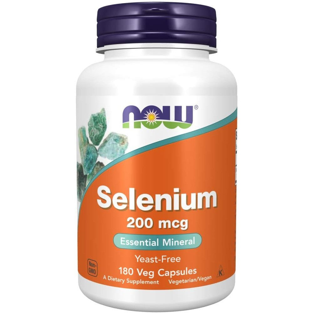 NOW Foods Selenium 200 Micrograms 180 Vegetarian Capsules front bottle view for antioxidant supplement needs