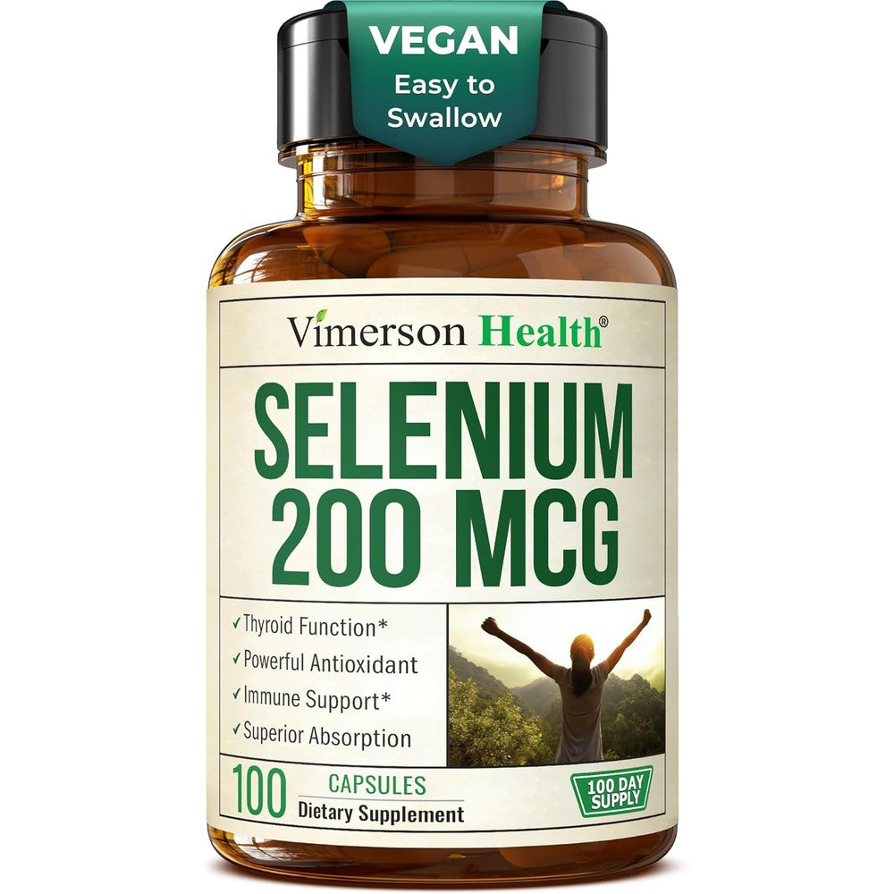 Vimerson Health Selenium 200mcg 100 capsules front view showing premium packaging for immune support.