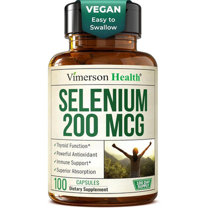 Vimerson Health Selenium 200mcg 100 capsules front view showing premium packaging for immune support.