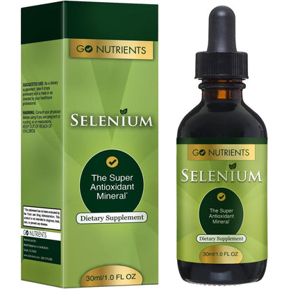 Go Nutrients Selenium Liquid Drops 200mcg tincture bottle and product box front view