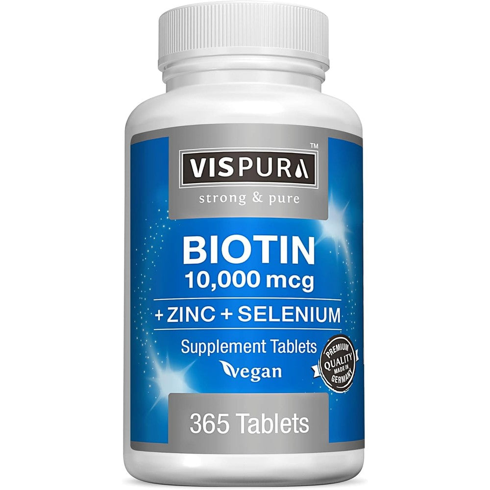 Vispura Biotin 10000mcg front view bottle for hair growth