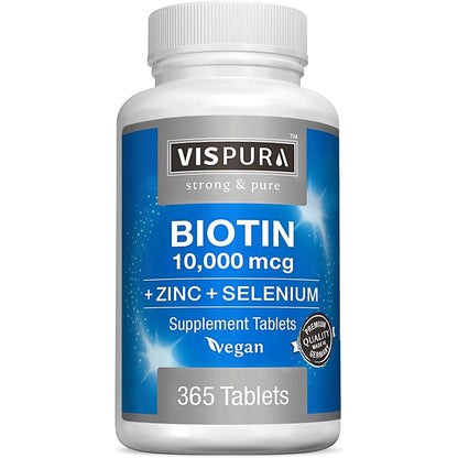 Vispura Biotin 10000mcg front view bottle for hair growth