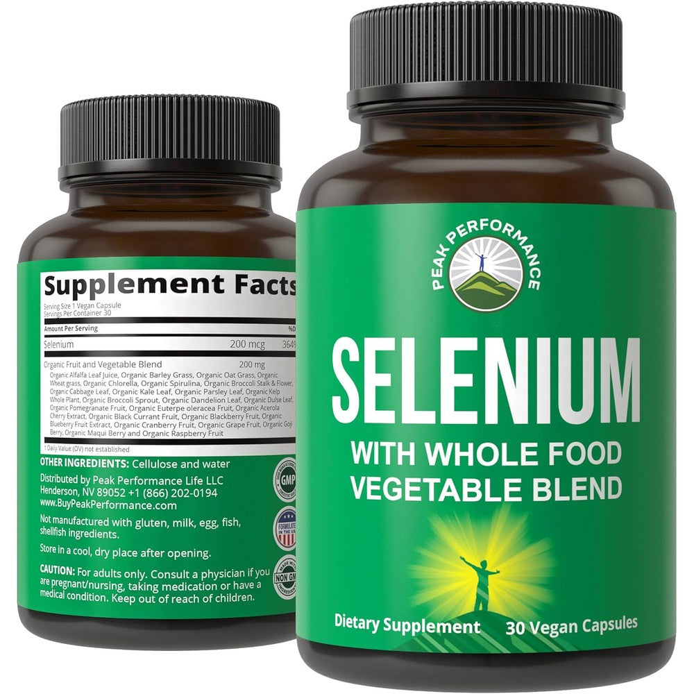 Peak Performance Selenium Whole Food supplement front bottle view for thyroid health