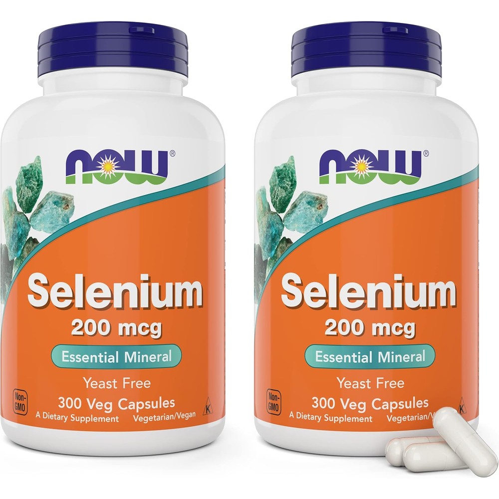 NOW Foods Selenium 200mcg 300 capsules front view of twin pack bottles