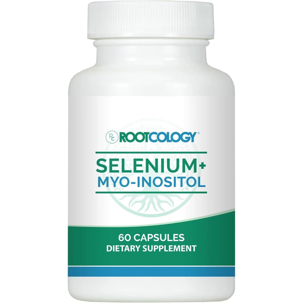 Rootcology Selenium Myo Inositol Thyroid and Hormone Support supplement front bottle view