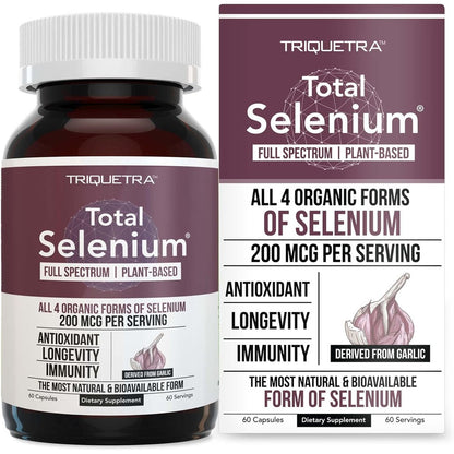 Triquetra Health Total Plant Based Selenium 60 capsules front view bottle showing premium organic supplement packaging