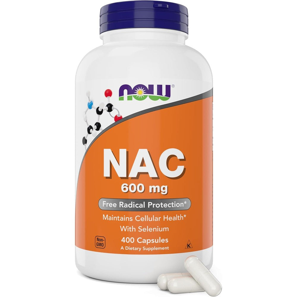 NOW Foods NAC 600mg 400 capsules front view showing antioxidant support label