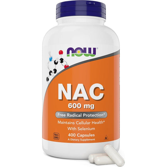 NOW Foods NAC 600mg 400 capsules front view showing antioxidant support label