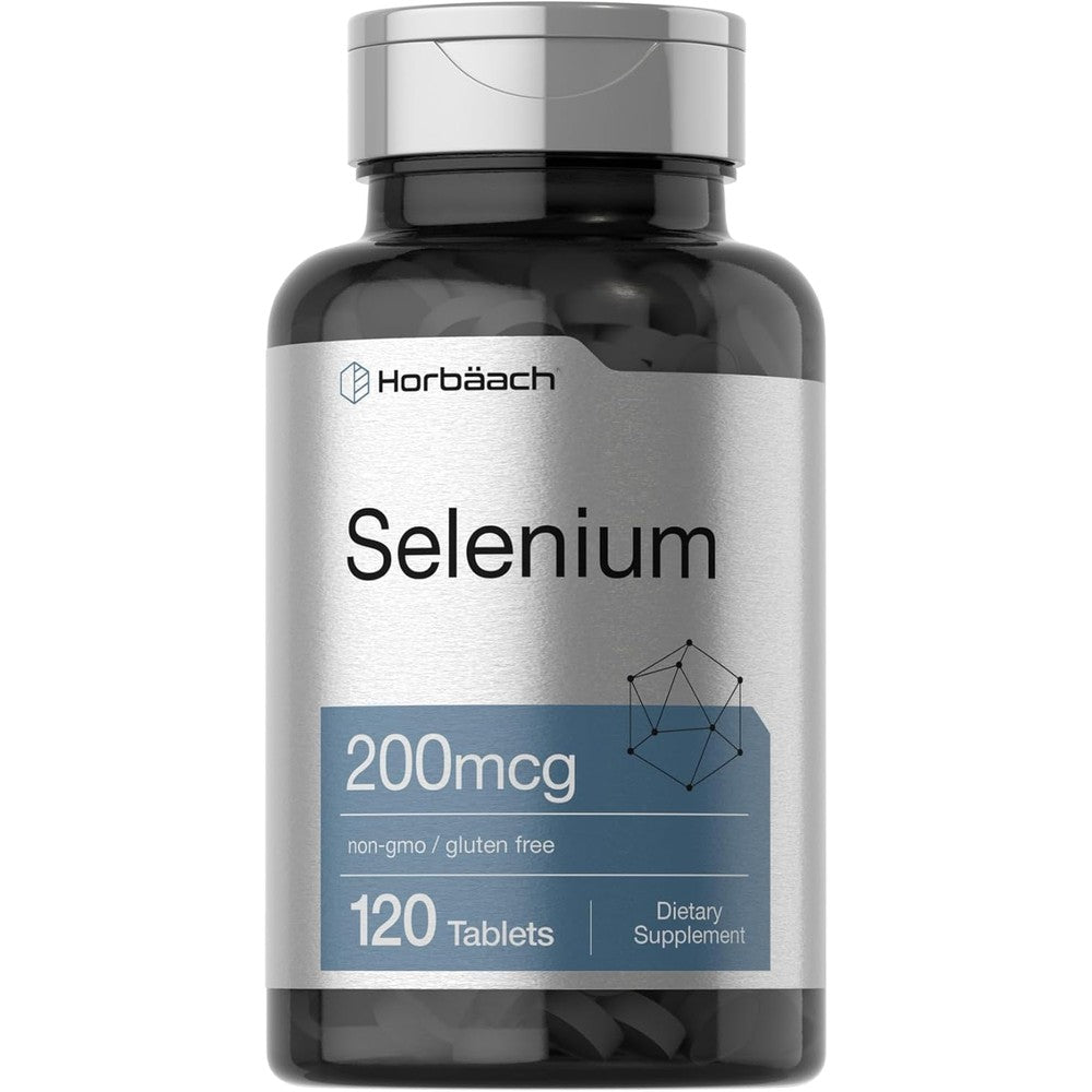 Horbäach Selenium 200mcg supplement front bottle view