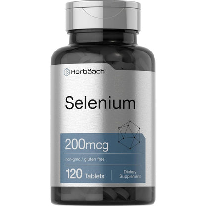 Horbäach Selenium 200mcg supplement front bottle view