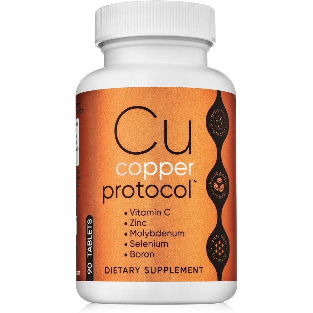 Copper Protocol energy supplement front view showing ninety tablets bottle