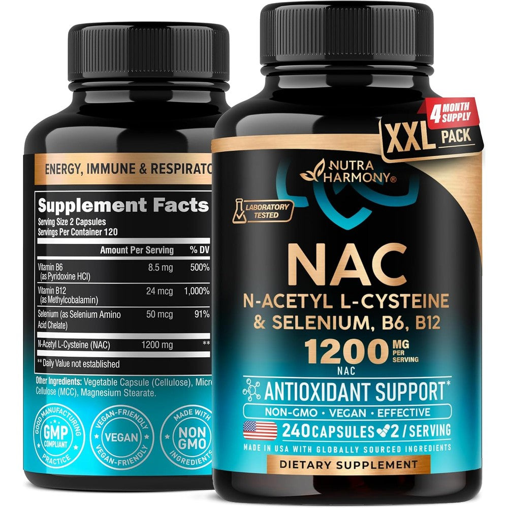 Nutraharmony NAC 1200mg front bottle view authentic antioxidant supplement