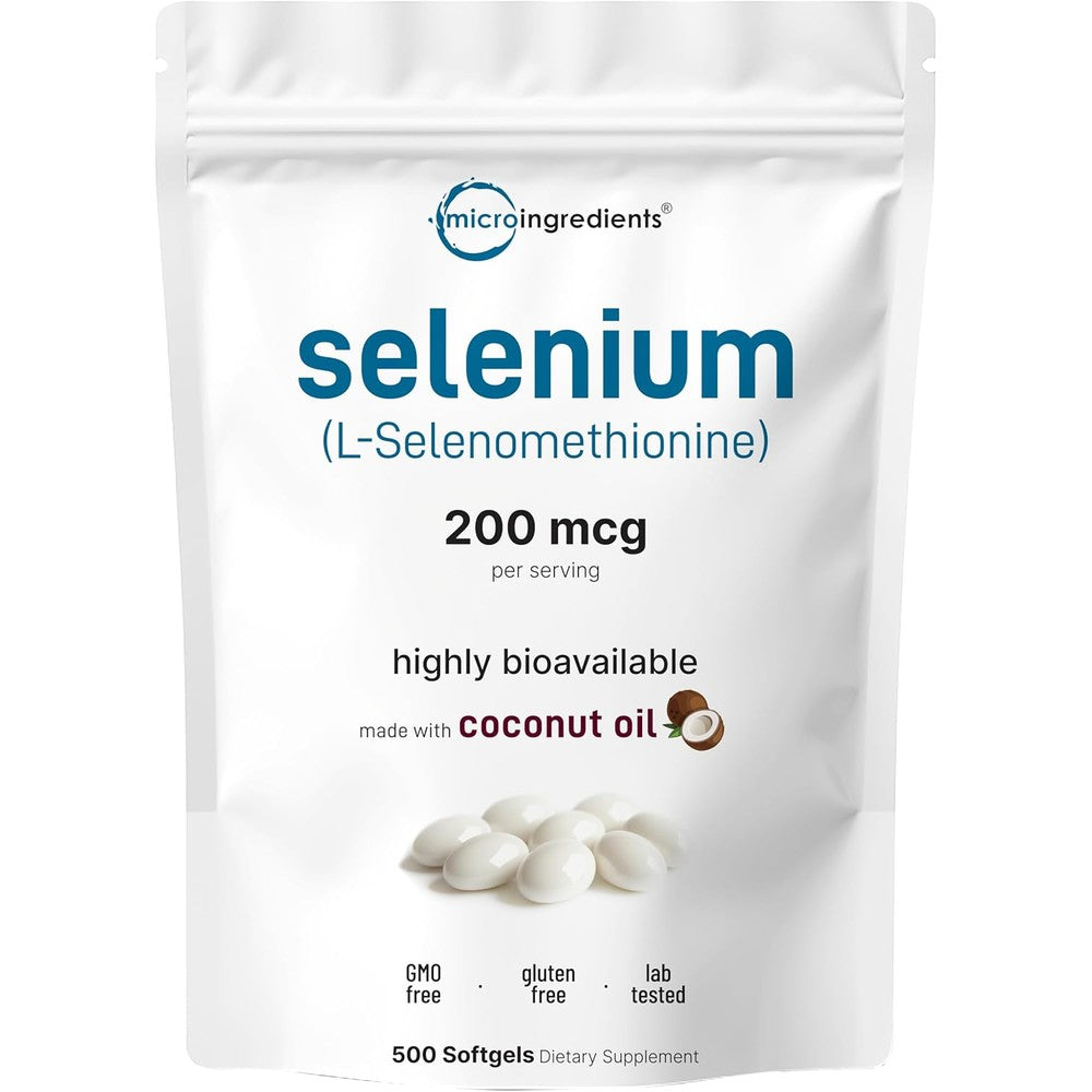 Micro Ingredients Selenium 200 micrograms front pouch view for authentic antioxidant supplement