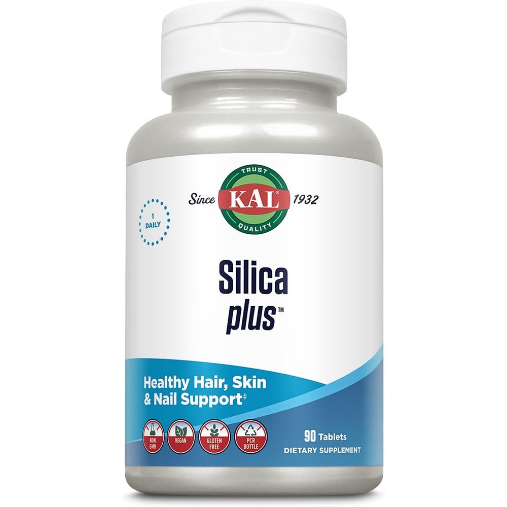 KAL Silica Plus 90 tablets bottle front view for daily hair and skin care