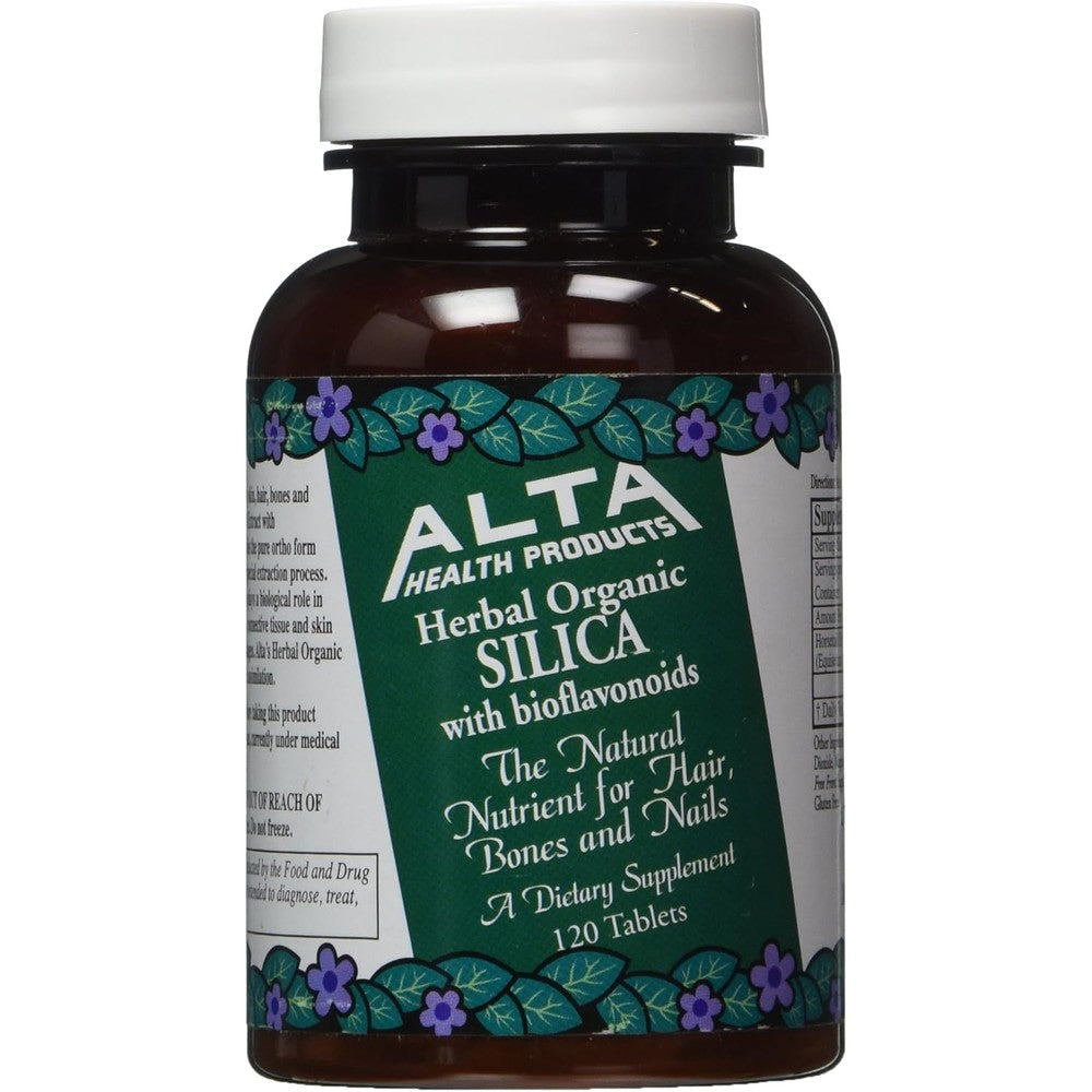 Alta Health Silica with Bioflavonoids 500mg 120 tablets front bottle view for hair skin and nail health