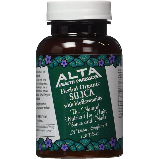 Alta Health Silica with Bioflavonoids 500mg 120 tablets front bottle view for hair skin and nail health
