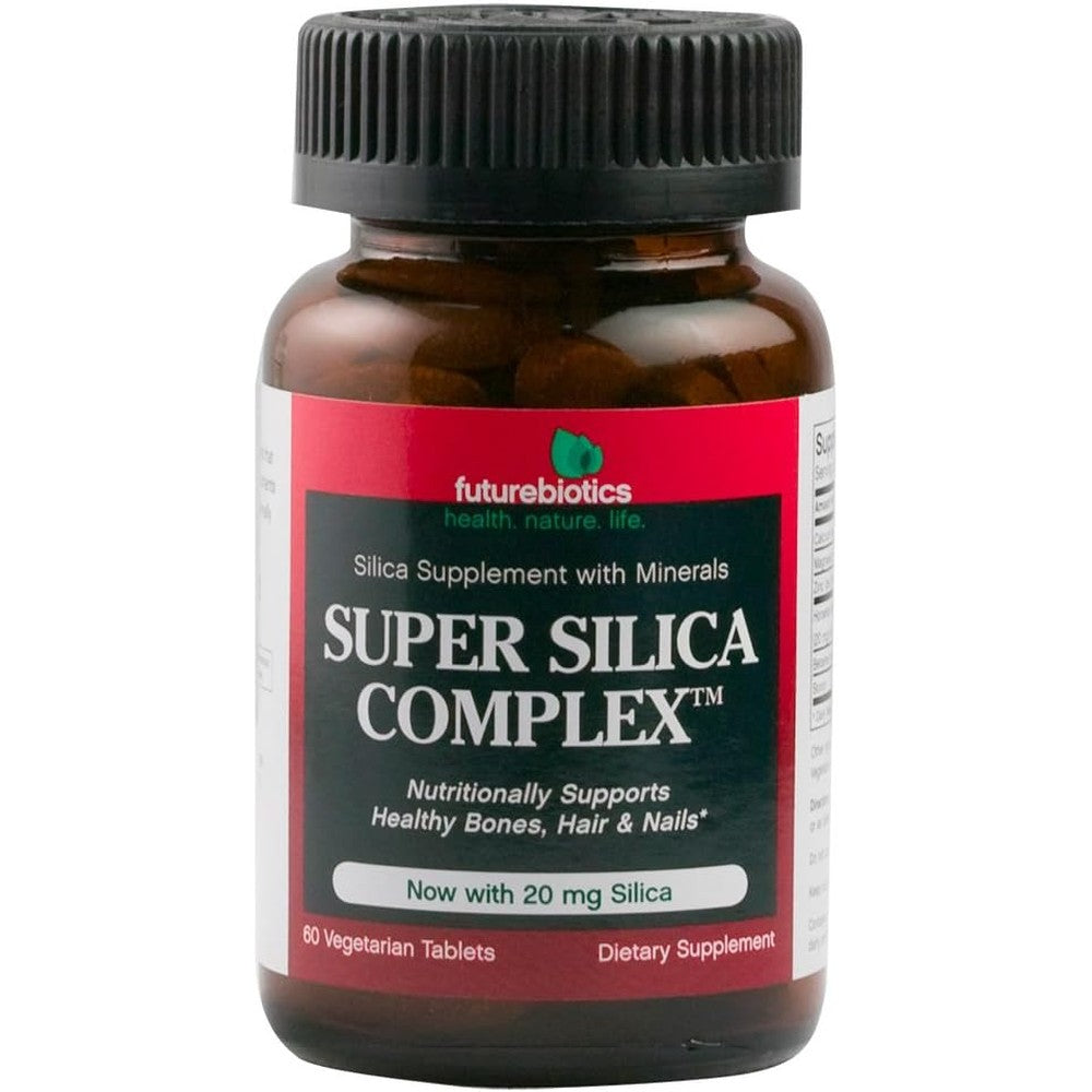 Futurebiotics Super Silica Complex 60 Vegetarian Tablets front view bottle for bone and joint support