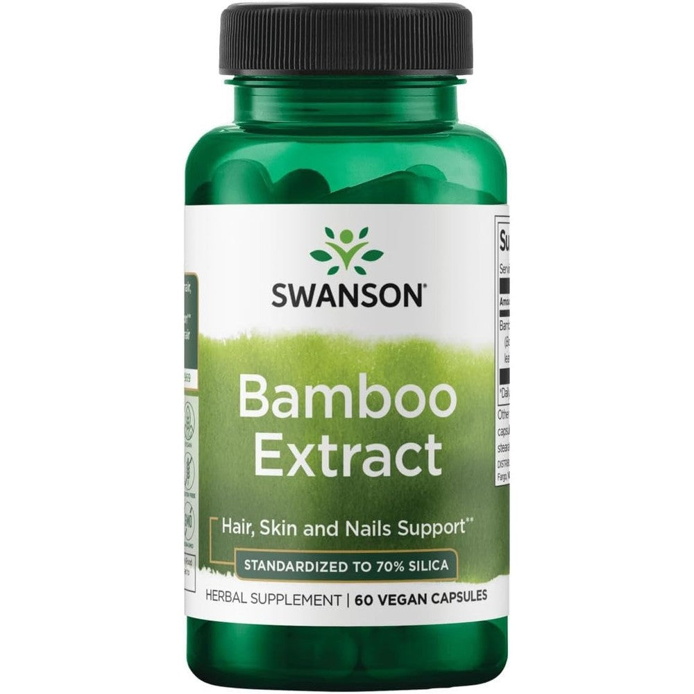 Swanson Superior Herbs Bamboo Extract 60 vegetarian capsules front bottle view for hair skin and nail health