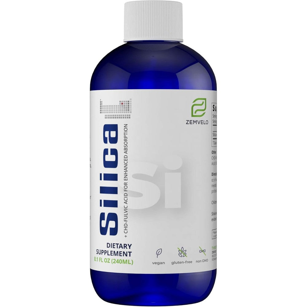 Mineralife Zemvelo Liquid Ionic Silica supplement bottle front view for collagen support.