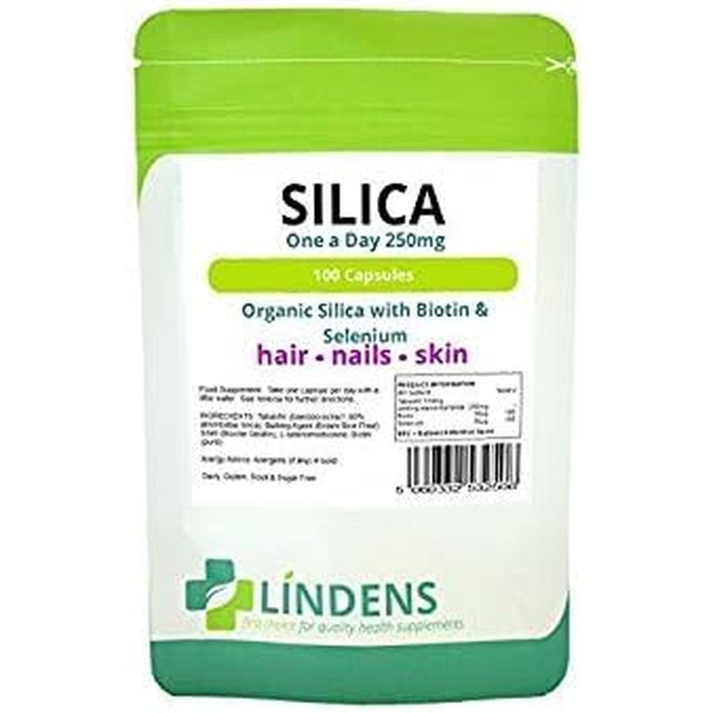 Lindens Bamboo Silica Biotin and Selenium supplement triple pack front view for hair and skin health