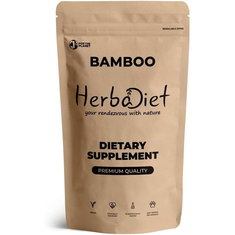 Herbadiet Bamboo Extract Powder front view in 50 gram pouch.